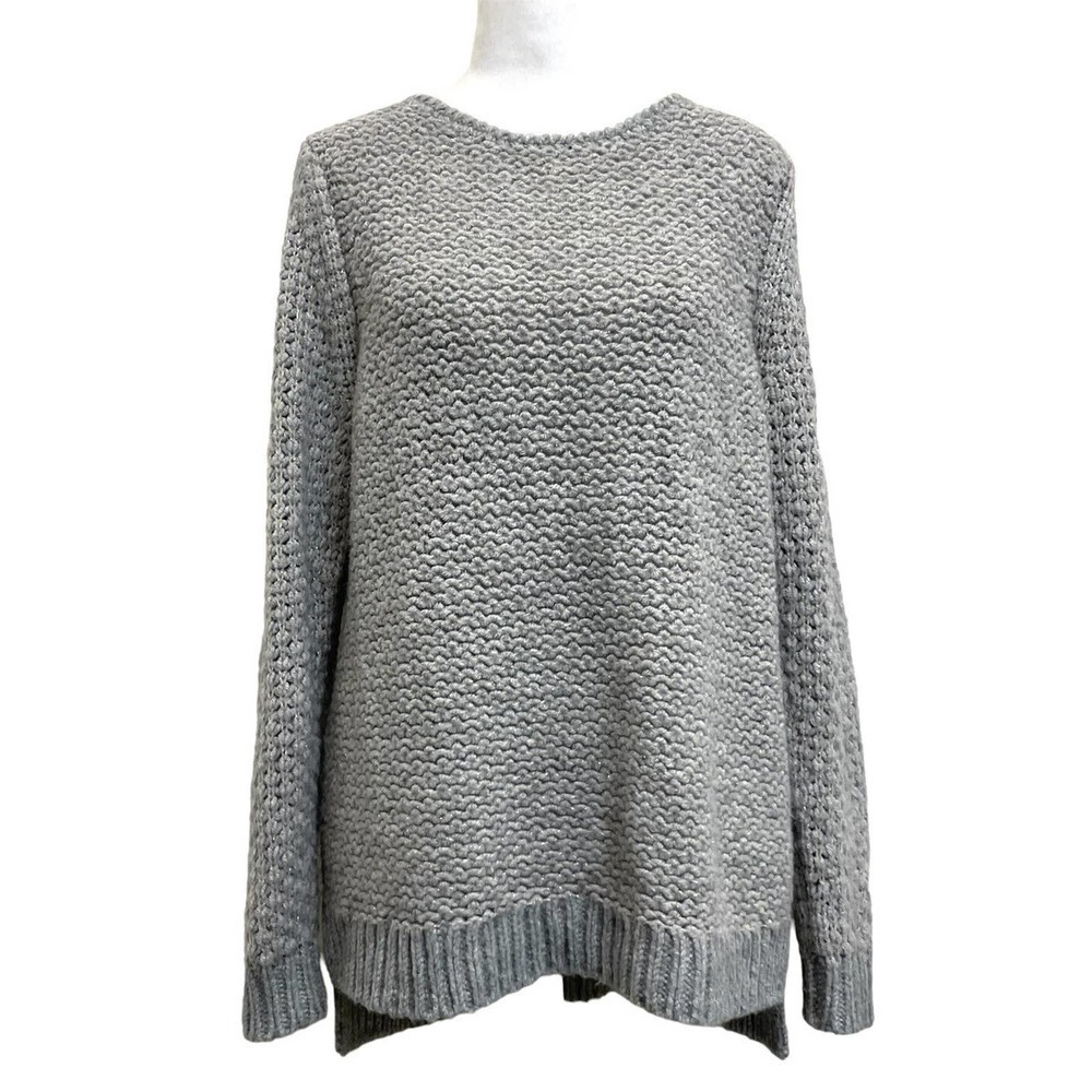 Rebecca Taylor Gray Wool Blend Metallic Knit Pullover Sweater